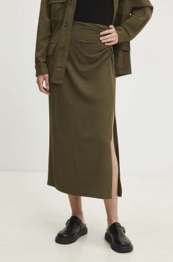 Ľanová sukňa Answear.LAB zelená farba, maxi, rovný strih