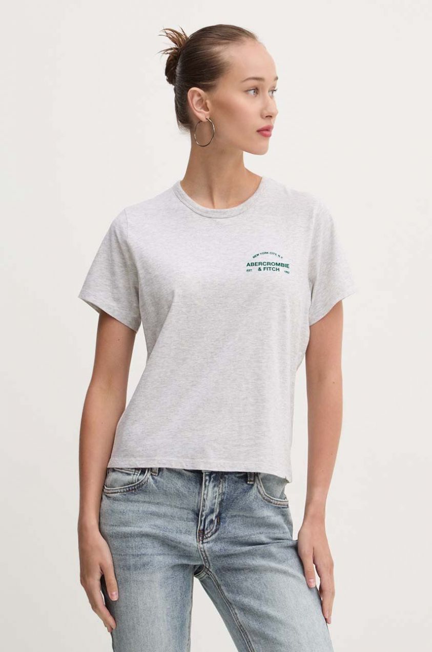 Bavlnené tričko Abercrombie & Fitch dámske, šedá farba, KI157-4307