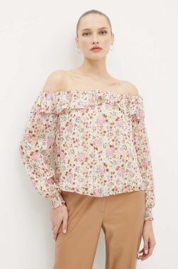 Blúzka Guess LUCY dámska, béžová farba, vzorovaná, W4YH63 WGBL2