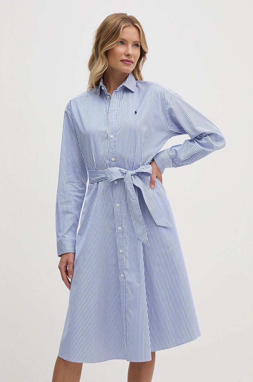 Bavlnené šaty Polo Ralph Lauren tmavomodrá farba, mini, áčkový strih, 211891428