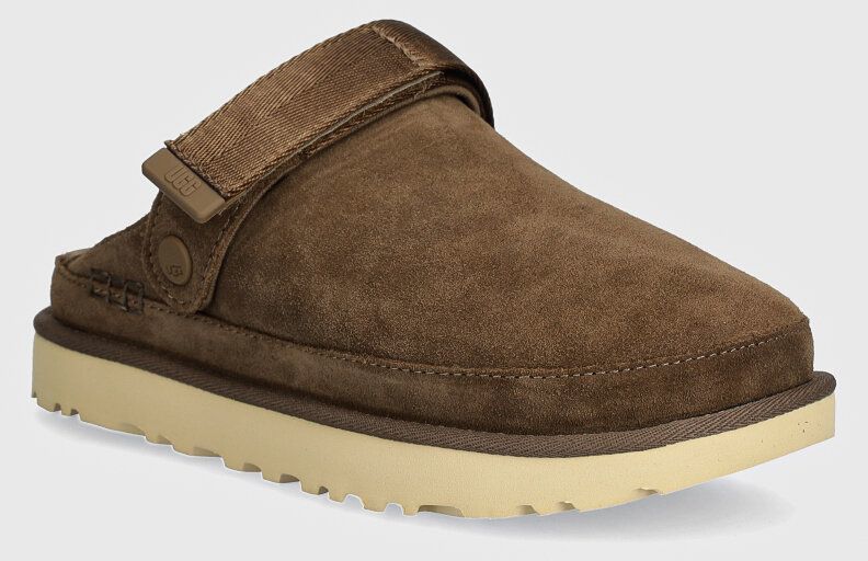 Semišové šľapky UGG Goldenstar Clog dámske, hnedá farba, na platforme, 1138252-HCK