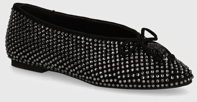 Semišové baleríny Kurt Geiger London Sloane Eagle Ballerina Dr čierna farba, 2672805209