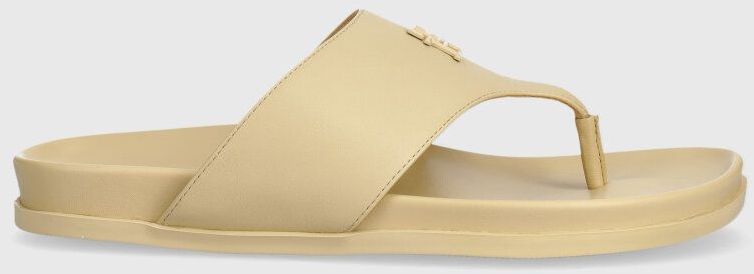 Kožené žabky Tommy Hilfiger THONG COMFORT SANDAL dámske, béžová farba, na plochom podpätku, FW0FW08042
