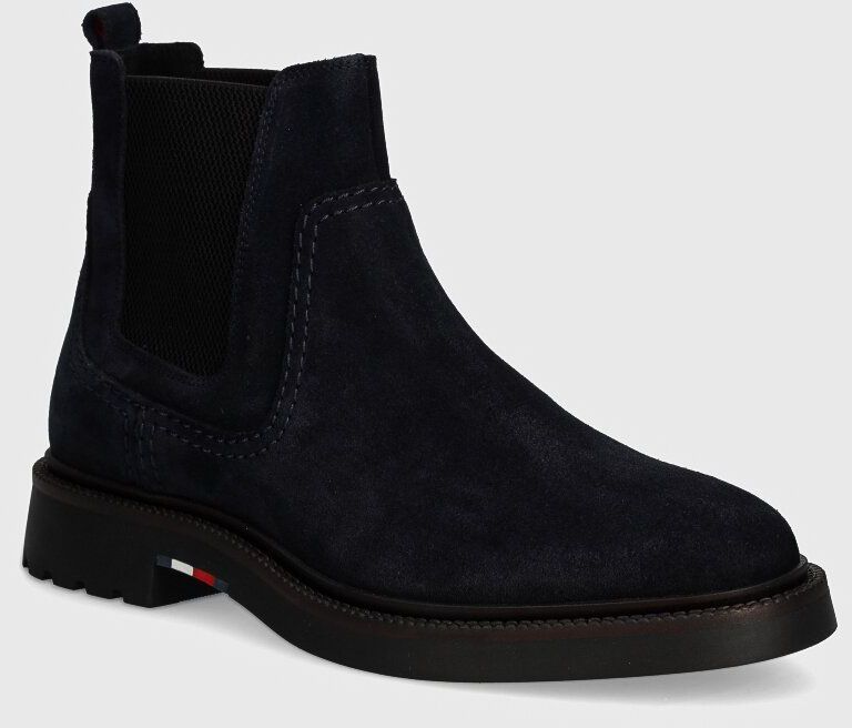 Semišové topánky chelsea Tommy Hilfiger HILFIGER COMFORT LWT SUEDE CHEL pánske, tmavomodrá farba, FM0FM05104