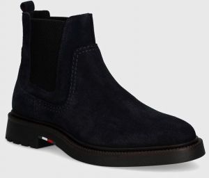 Semišové topánky chelsea Tommy Hilfiger HILFIGER COMFORT LWT SUEDE CHEL pánske, tmavomodrá farba, FM0FM05104