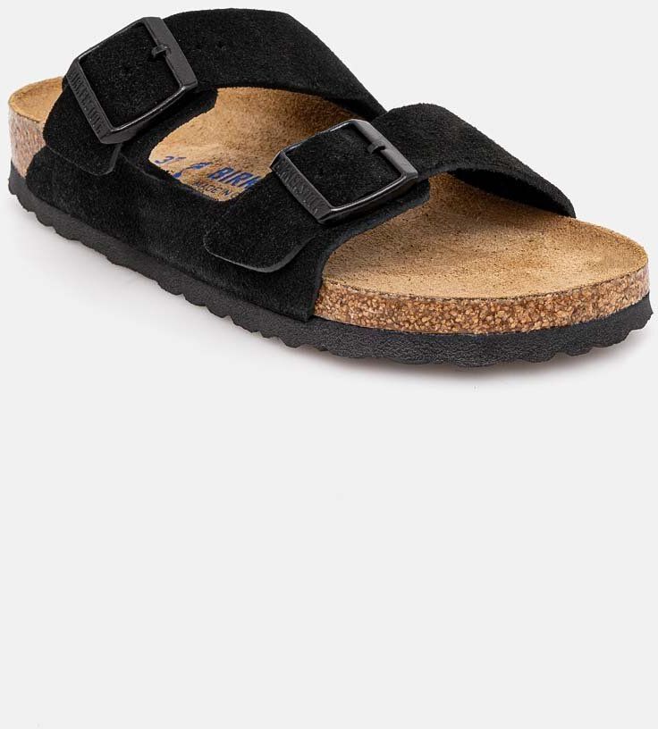 Semišové šľapky Birkenstock Arizona SFB dámske, čierna farba, 951323
