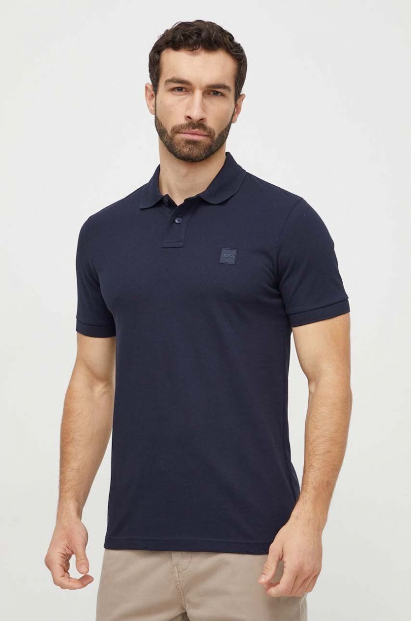Polo tričko BOSS Orange pánske, tmavomodrá farba, jednofarebné, 50507803