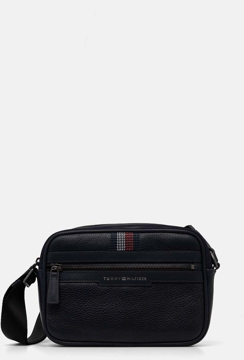 Kožená taška Tommy Hilfiger tmavomodrá farba, AM0AM12487