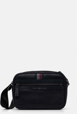 Kožená taška Tommy Hilfiger tmavomodrá farba, AM0AM12487