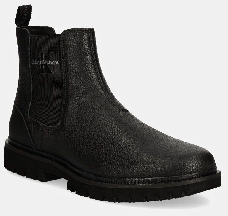 Kožené topánky chelsea Calvin Klein Jeans EVA MID CHELSEA BOOT LTH pánske, čierna farba, YM0YM00750