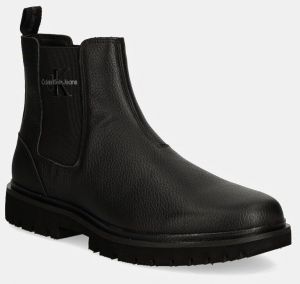 Kožené topánky chelsea Calvin Klein Jeans EVA MID CHELSEA BOOT LTH pánske, čierna farba, YM0YM00750