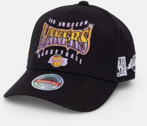 Šiltovka s prímesou vlny Mitchell&Ness Los Angeles Lakers čierna farba, s nášivkou, HHSSINTL1434-LALBLCK
