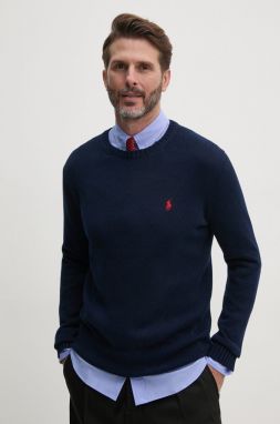 Bavlnený sveter Polo Ralph Lauren tmavomodrá farba