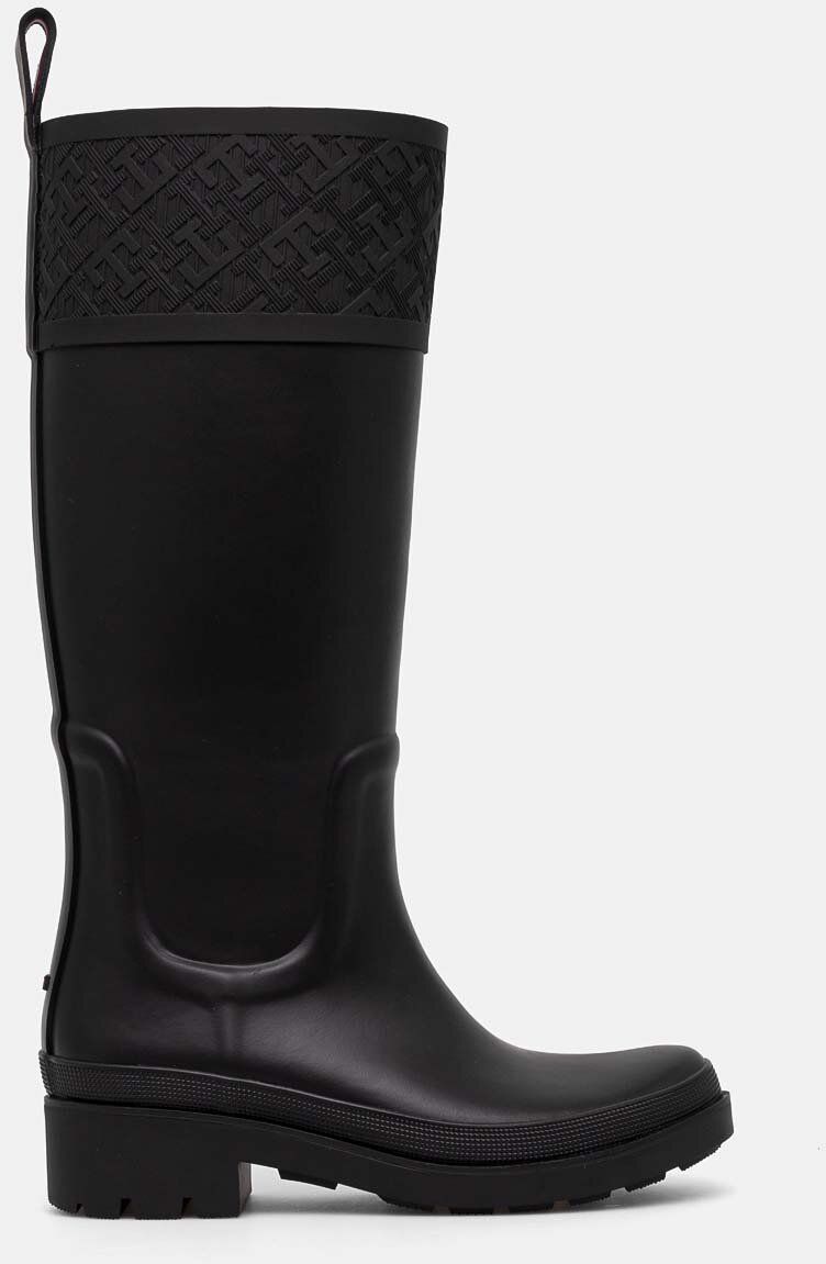 Gumáky Tommy Hilfiger RUBBER LONG BOOT MONOGRAM dámske, čierna farba, FW0FW08161