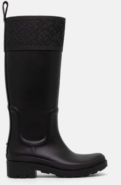 Gumáky Tommy Hilfiger RUBBER LONG BOOT MONOGRAM dámske, čierna farba, FW0FW08161