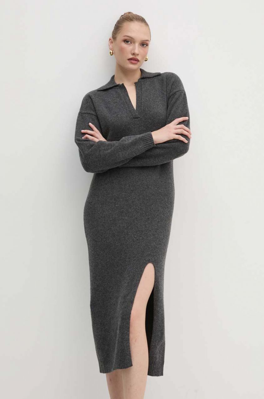 Vlnené šaty Pinko šedá farba, maxi, oversize, 104064 A1CH