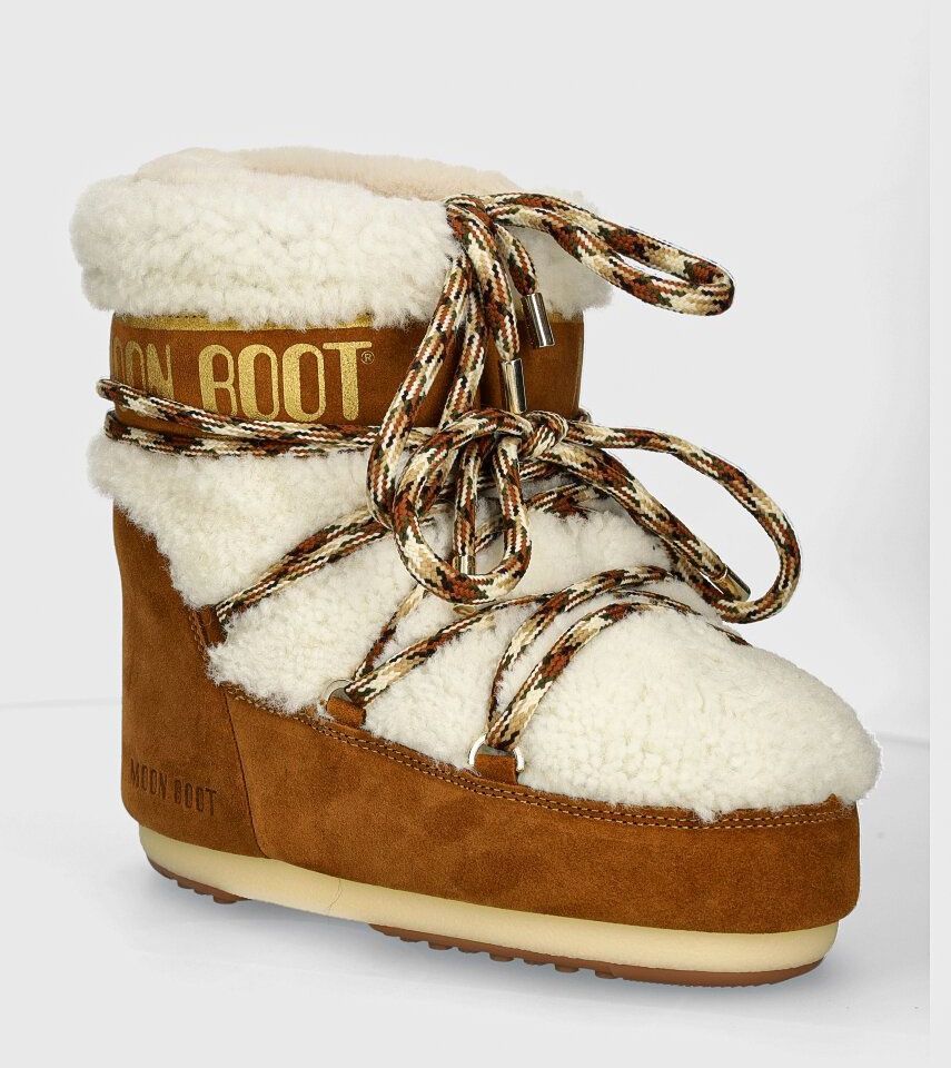 Semišové snehule Moon Boot MB ICON LOW SHEARLING hnedá farba, 80D1409580 MA03