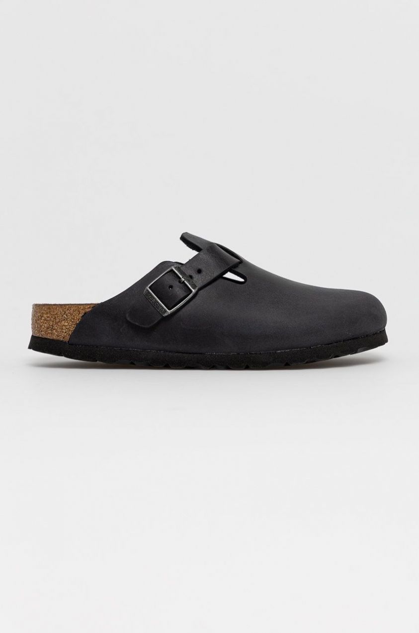 Kožené šľapky Birkenstock Boston dámske, čierna farba, 59463