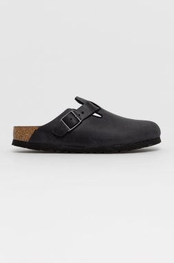 Kožené šľapky Birkenstock Boston dámske, čierna farba, 59463