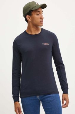 Bavlnené tričko s dlhým rukávom Guess Jeans tmavomodrá farba, s potlačou, M4YI54 K8HM0