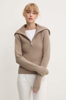 Sveter Remain Zipped Collar Knit dámsky, béžová farba, s rolákom, 5017693001