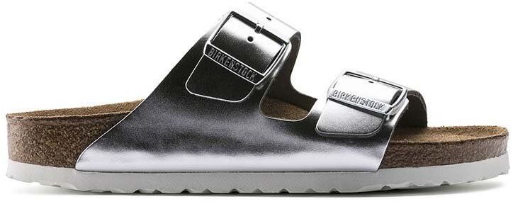 Kožené šľapky Birkenstock Arizona dámske, strieborná farba