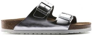 Kožené šľapky Birkenstock Arizona dámske, strieborná farba
