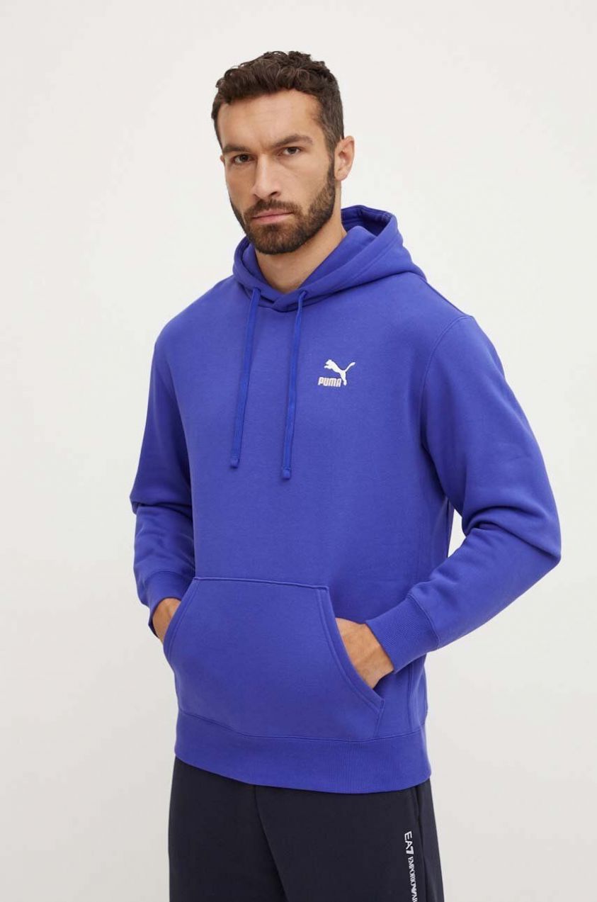 Mikina Puma Classics pánska, fialová farba, s kapucňou, s potlačou, 535596