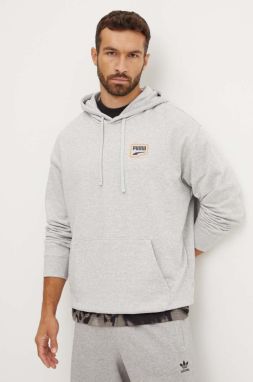 Bavlnená mikina Puma pánska, šedá farba, s kapucňou, s potlačou, 626748