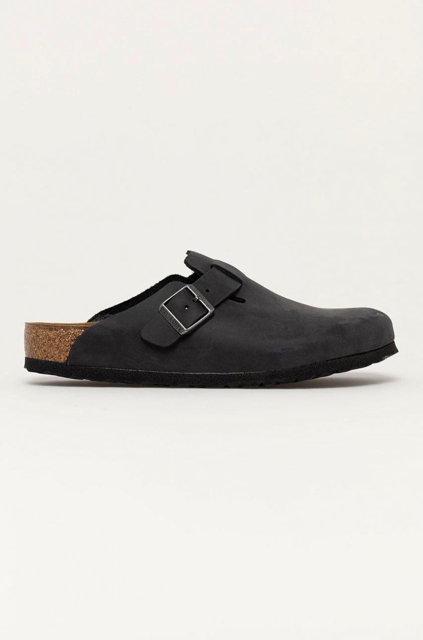 Nubukové šľapky Birkenstock Boston SFB čierna farba, 59461
