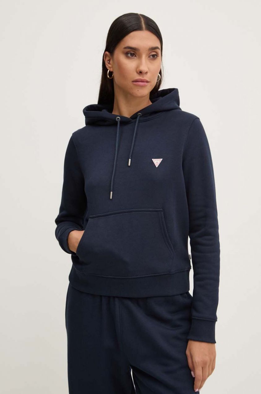 Mikina Guess Jeans dámska, tmavomodrá farba, s kapucňou, jednofarebná, W4YQ04 KC811