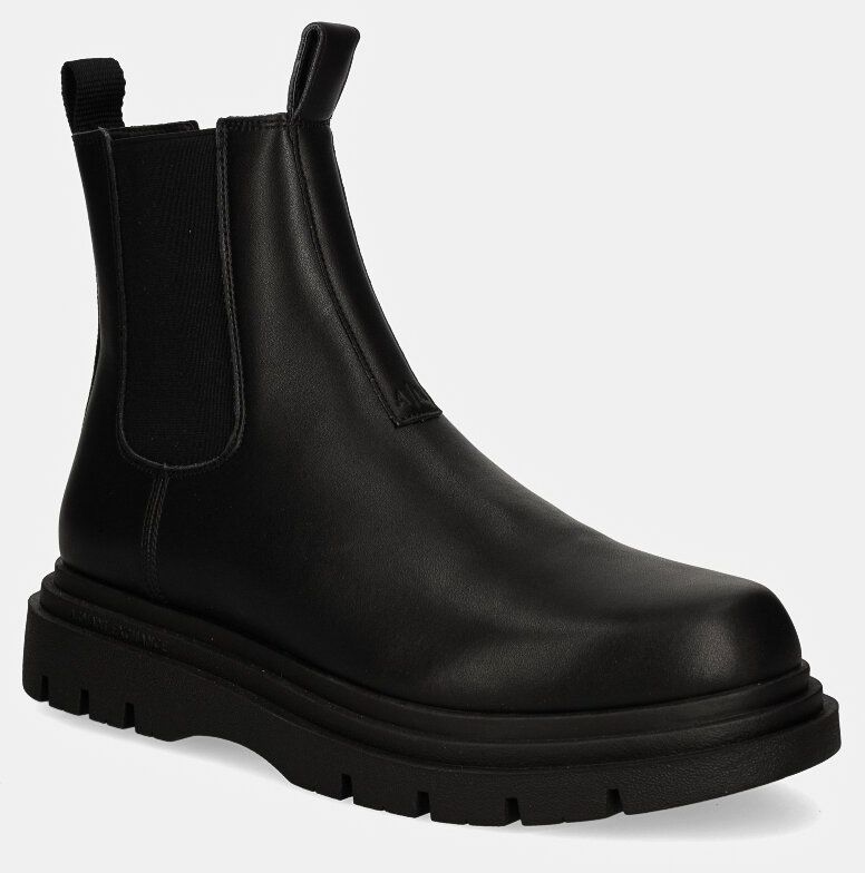 Kožené topánky chelsea Armani Exchange pánske, čierna farba, XUM019 XV874 00002