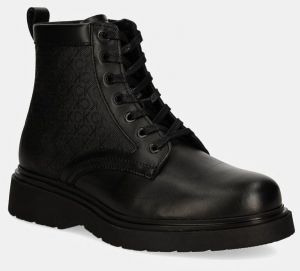 Kožené členkové topánky Calvin Klein LACE UP BOOT W/ ZIP MONO pánske, čierna farba, HM0HM01580