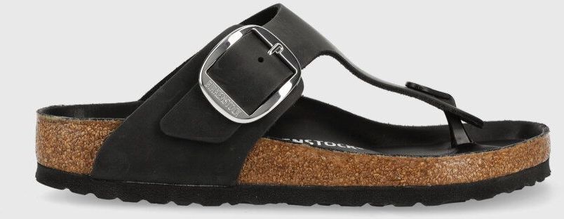 Kožené žabky Birkenstock Gizeh Big Buckle dámske, čierna farba, na plochom podpätku, 1023334