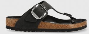 Kožené žabky Birkenstock Gizeh Big Buckle dámske, čierna farba, na plochom podpätku, 1023334