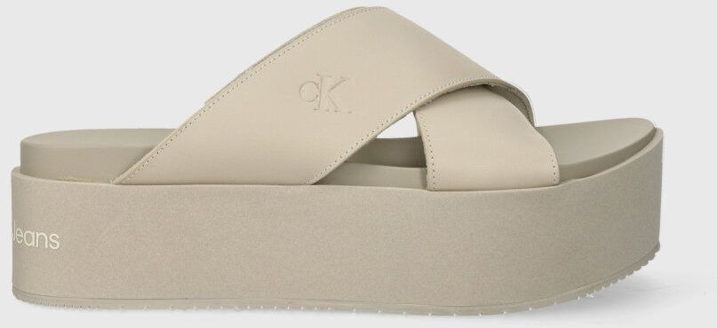 Kožené šľapky Calvin Klein Jeans FLATFORM CROSS MG UC