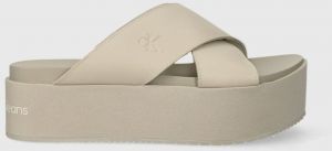 Kožené šľapky Calvin Klein Jeans FLATFORM CROSS MG UC