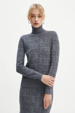 Vlnený sveter Iceberg dámsky, šedá farba, s rolákom, A003 9030