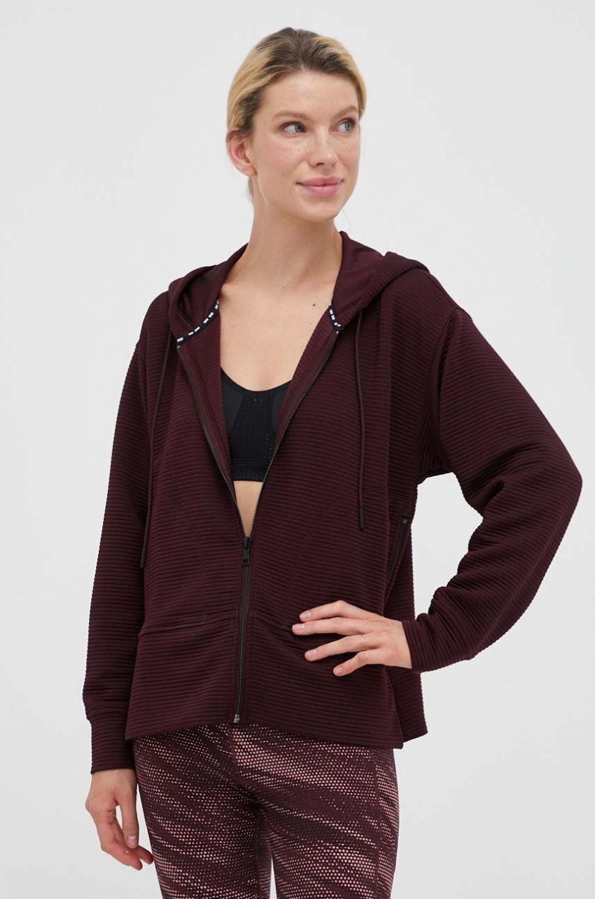 Mikina Dkny dámska, bordová farba, s kapucňou, jednofarebná, DP3J9312