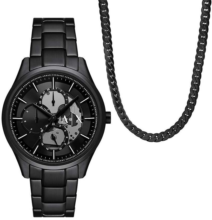 Hodinky a náhrdelník Armani Exchange čierna farba, AX7160SET