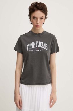 Bavlnené tričko Tommy Jeans dámske, šedá farba, DW0DW19826