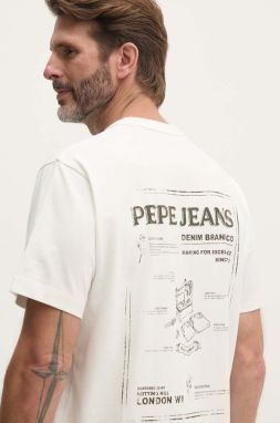 Bavlnené tričko Pepe Jeans AUSTIN pánske, biela farba, s potlačou, PM509631