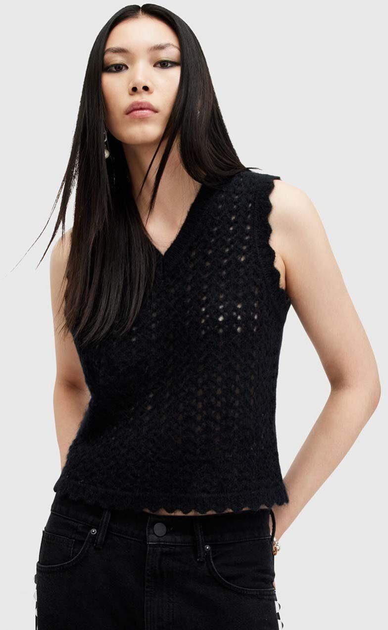Vlnená vesta AllSaints VIVIAN TANK čierna farba, tenký, W057KB