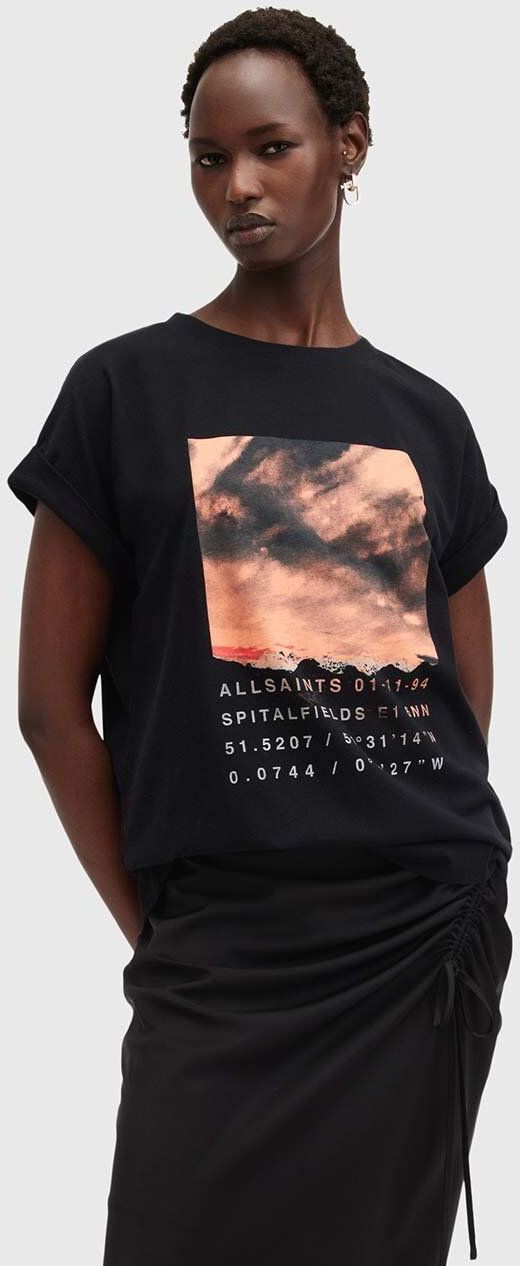 Bavlnené tričko AllSaints LIBERTE IMO BOY TEE dámske, čierna farba, W103JB