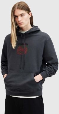 Bavlnená mikina AllSaints MELROSE pánska, šedá farba, s kapucňou, s potlačou, M007NB