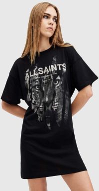 Bavlnené šaty AllSaints RIPROAR čierna farba, mini, rovný strih, W234DB