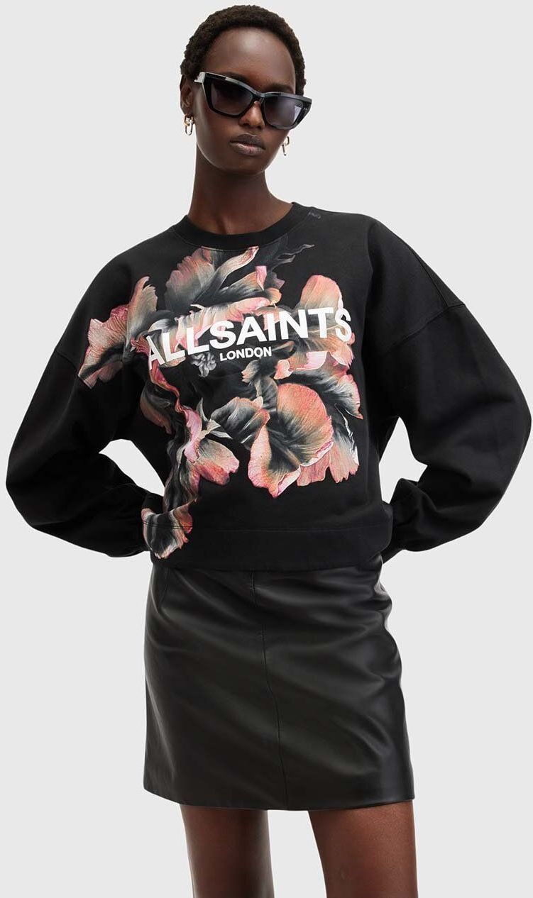 Bavlnená mikina AllSaints FLEURIR LILA dámska, čierna farba, s potlačou, W097JB