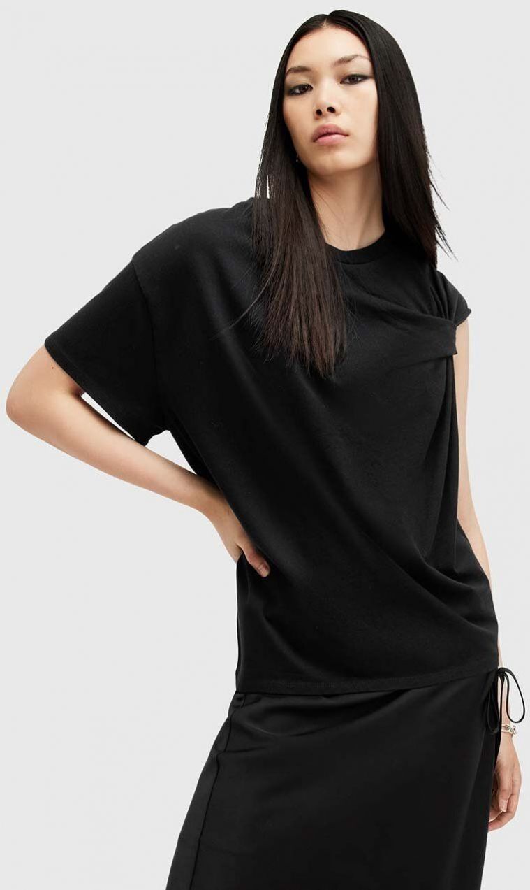 Bavlnené tričko AllSaints ONYX TWIST dámske, čierna farba, W193JB