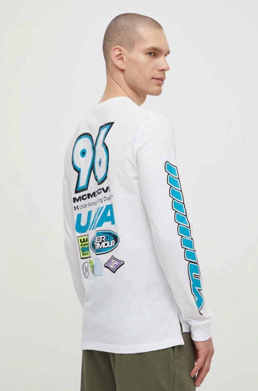 Tričko s dlhým rukávom Under Armour pánsky, biela farba, s potlačou