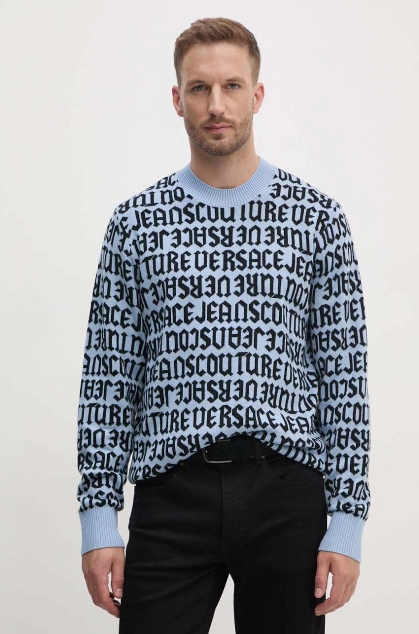 Vlnený sveter Versace Jeans Couture pánsky, tenký, 77GAFM03 CMN91